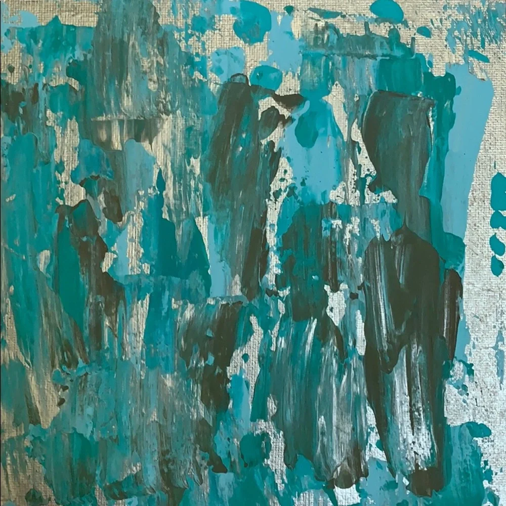 Original canvas panel! Aqua, silver, teal & grey